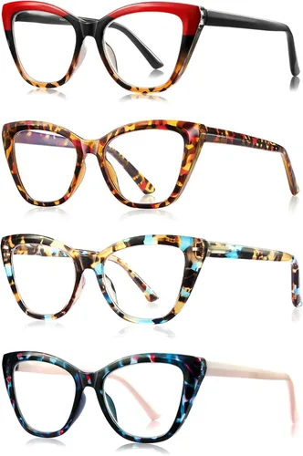 Lentes de lectura elegantes para mujer, paquete de 4 unidades, de gran tamaño, bloquean la luz azul, con combinaciones de colores de moda (C2 x 0.00)