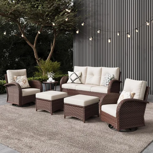 Miniatura 18 de LayinSun - Juego de 10 piezas de muebles seccionales de patio para el aire libre con mesa para fogata, juegos de sillas giratorias reclinables