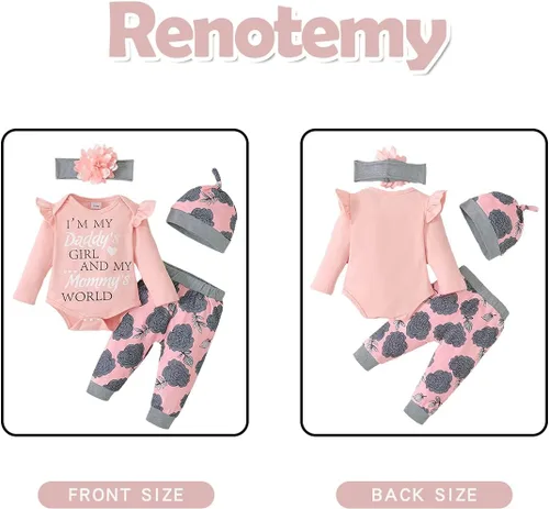 Miniatura 95 de Renotemy Conjunto de ropa para bebé recién nacida, mameluco con volantes, pantalones florales, lindo conjunto de ropa para bebé niña