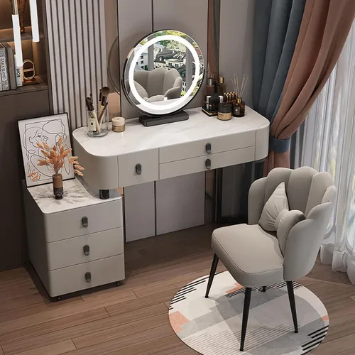 Miniatura 14 de Escritorio de tocador con espejo iluminado, mesa de tocador de maquillaje con luces, 3 modos de iluminación de color, brillo ajustable, mesa