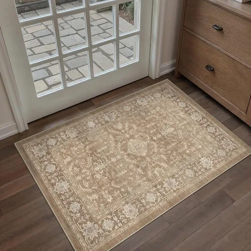 Miniatura 100 de PureCozy Alfombra de área beige de 2 x 3 pulgadas, lavable, vintage, pequeña, para entrada, cocina, suave, retro, floral, de pelo bajo, tapete