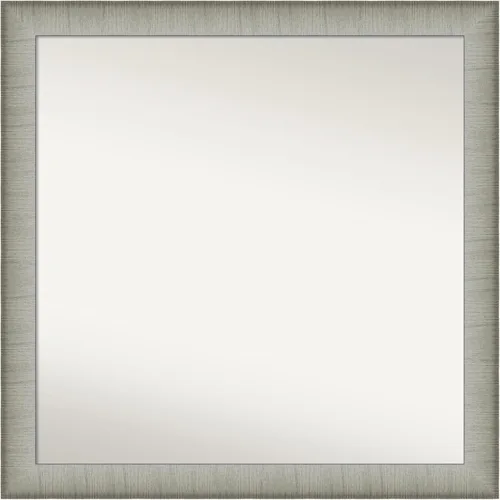 Miniatura 272 de Amanti Art Espejo de baño plateado para sobre fregadero, 25 x 25 pulgadas, espejo de tocador cuadrado estrecho de níquel cepillado, marco de madera