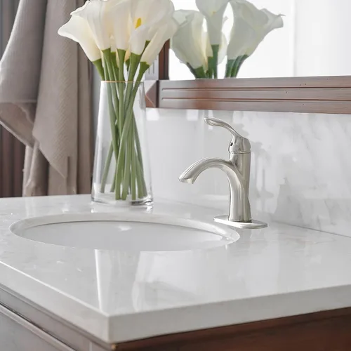 Miniatura 5 de BWE Grifo de baño, grifo de fregadero de níquel cepillado con 1 orificio con drenaje desplegable y líneas de suministro para uso doméstico