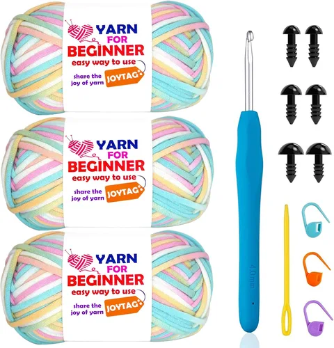 Miniatura 12 de Paquete de 3 hilos de ganchillo de mezcla de algodón y nailon - azul, gris, verde - 3x50g - puntadas fáciles de ver - kit de ganchillo y tejido
