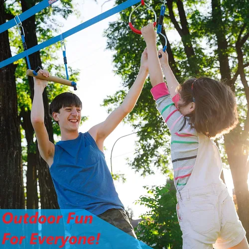 Miniatura 8 de Double Ninja Slackline - Carrera de obstáculos para niños, línea de 110 pies, equipo de juegos de barras de mono, carrera de obstáculos Ninja