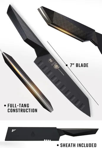 Miniatura 6 de Dalstrong Santoku - Cuchillo de 7 pulgadas, serie Shadow Black, cuchillo de cocina extremadamente afilado, recubierto de nitruro de titanio negro