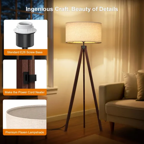 Miniatura 4 de LEPOWER Lámpara de pie de trípode de madera, lámpara de pie de mediados de siglo, luz de estudio de diseño moderno para sala de estar, dormitorio