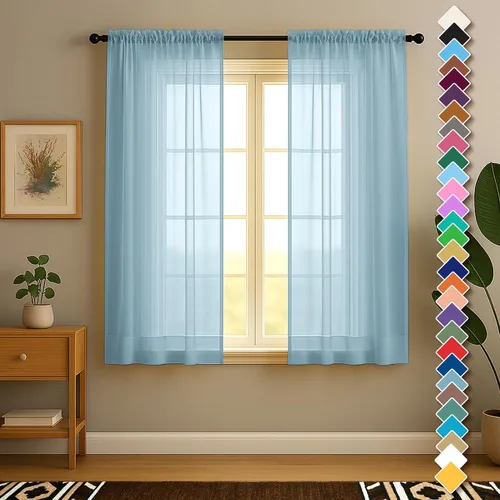 Miniatura 18 de YHSF Cortinas traslúcidas – Juego de 2 paneles para decoración del hogar – Elegantes cortinas de gasa sólida con bolsillo para barra