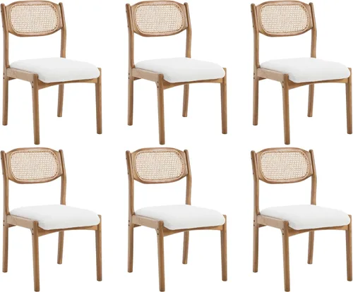 Miniatura 13 de EALSON Juego de 2 sillas de comedor de ratán estilo granja, modernas de mediados de siglo, sillas auxiliares de cocina tapizadas de lino