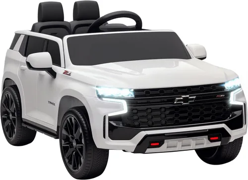 Aosom - Automóvil con licencia Chevrolet Tahoe de paseo, vehículo eléctrico con batería de 12 V y 7 Ah, control remoto para padres, luces LED, Blanco