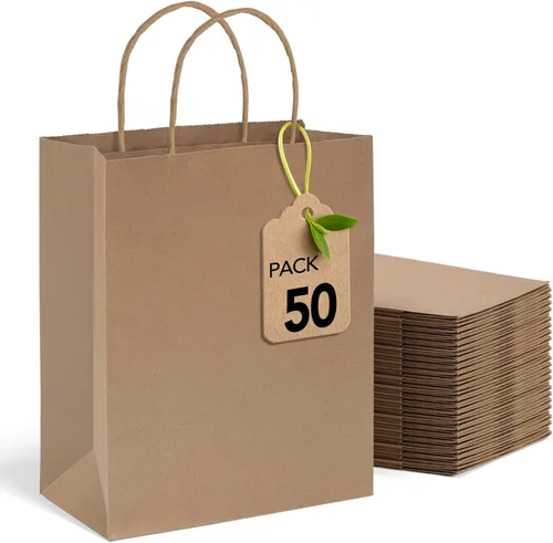 Miniatura 35 de MESHA Bolsas de regalo negras de 5.25 x 3.75 x 8 pulgadas, pequeñas bolsas de papel kraft con asas a granel, paquete de 100 para pequeñas empresas