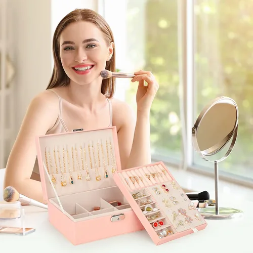 Miniatura 5 de Paquete de 3 cajas de joyería cajas de joyería para mujeres y organizador de joyas de viaje con espejo y caja de joyería pequeña caja organizadora