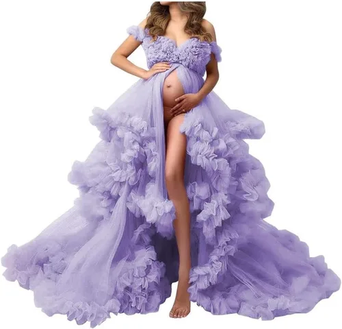 MASHENGYUE Vestidos de maternidad de tul hinchado para sesión de fotos, vestido de baby shower, vestidos de maternidad para fotografía