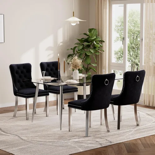 Miniatura 60 de Baysitone Juego de mesa de comedor de vidrio de 51 pulgadas para 4, juego de 5 piezas moderno de comedor, mesa de cocina rectangular de vidrio con 4