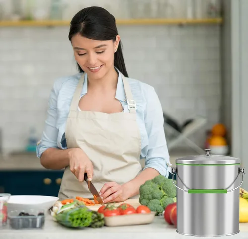 Miniatura 2 de iTouchless Contenedor de compost de acero inoxidable de 1.6 galones, incluye sistema de filtro de olores AbsorbX, titanio, libre de óxido