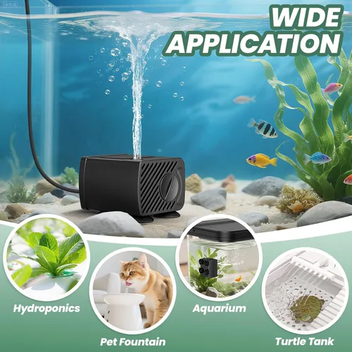 Miniatura 6 de Moonorange Mini bomba de agua sumergible, bomba de agua ultra silenciosa, 300 l/h, para tanque de tortuga, fuentes, acuarios (5 W, 79 GPH)