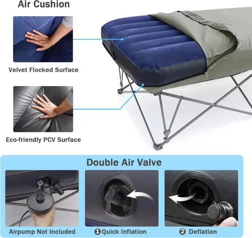 Miniatura 7 de KAMPKEEPER - Cama de Campamento, Camas de Campamento para Adultos, Cama Plegable de Campamento con Colchón de Aire Inflable y Bolsa de Transporte