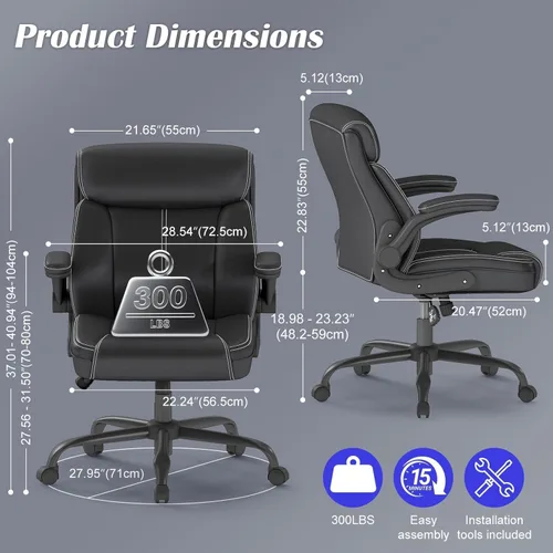 Miniatura 2 de AnyGod Silla ejecutiva con reposabrazos abatibles, soporte lumbar, altura ajustable, respaldo medio con función mecedora para ejecutivos
