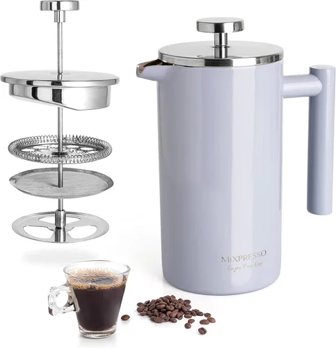 Miniatura 9 de Mixpresso Cafetera de Prensa Francesa de Acero Inoxidable Verde 26 Oz 770 Ml, Prensa Francesa de Acero Inoxidable con Aislamiento de Doble Pared