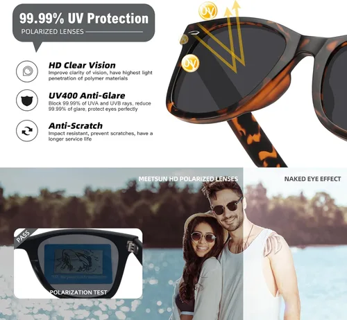 Miniatura 104 de MEETSUN Polarized Sunglasses for Women Men Classic Retro Square Frame Driving Sun Glasses UV Protection