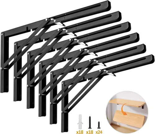 Miniatura 11 de Yarssihha Soporte plegable de estante de 8 pulgadas, paquete de 2 soportes plegables resistentes montados en la pared, soportes plegables de metal