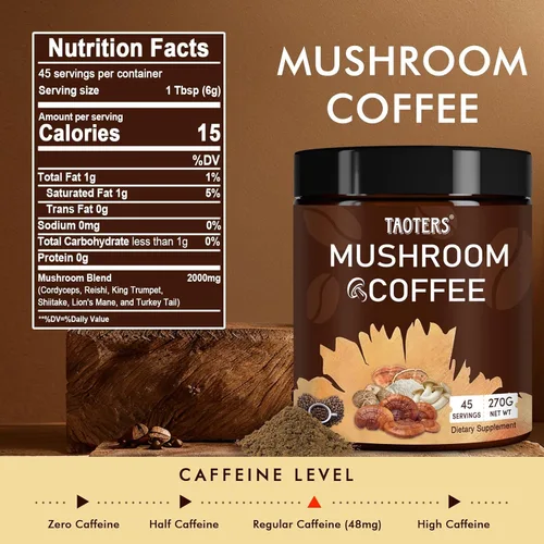 Miniatura 2 de Café de Hongos Enfoque Mejorado, Inmunidad Aumentada, Energía Mejorada 6 Hongos Adaptogénicos: Cordyceps, Reishi, Trompeta del Rey, Shiitake