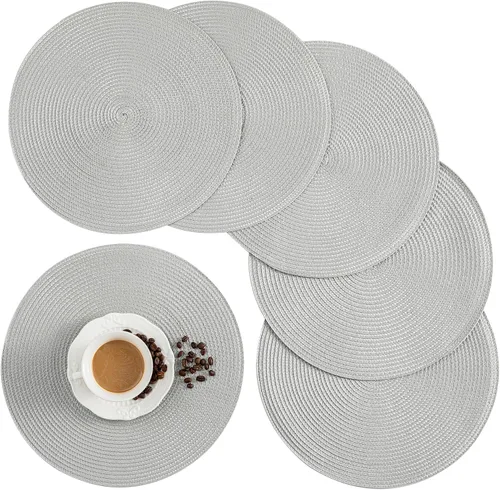 Juego de 6 manteles individuales redondos, resistentes al calor, tejidos clásicos, redondos de 13.5 pulgadas de diámetro, para mesa de cocina, juego