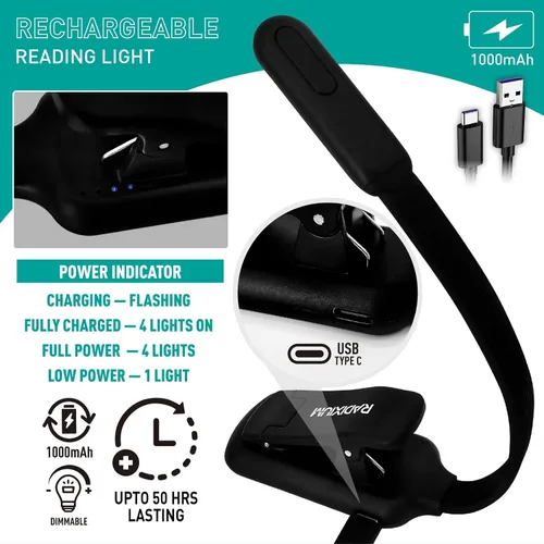 Miniatura 5 de Luz de libro recargable para lectura, luz de clip de 9 LED para el cuidado de los ojos con 9 temperaturas de color, atenuación continua, batería