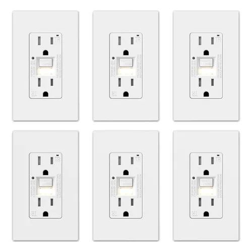 Miniatura 19 de ELEGRP Toma GFCI con luz nocturna, toma eléctrica GFI de autoprueba de 15 amperios, diseño más delgado, receptáculo GFCI resistente a manipulación