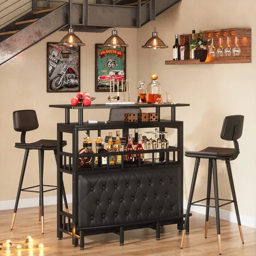 Miniatura 7 de Tribesigns Unidad de Bar para el Hogar para Licores, Mesa de Altura de Bar de 44 Pulgadas con Almacenamiento, Mesa de Pub de Entretenimiento Negra