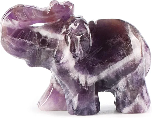 Miniatura 2 de SMQ Estatua de decoración de elefante de cristales de amatista de 2.0 pulgadas, piedras preciosas talladas a mano, figuras de cristal de buena