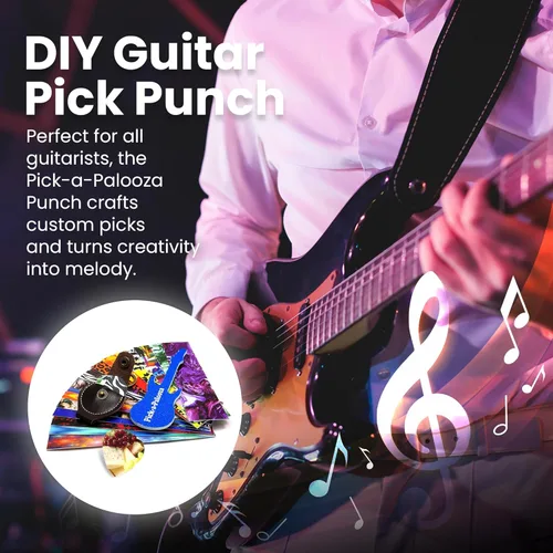 Miniatura 2 de Gran kit de Pick-a-Palooza para hacer tus propias púas para guitarra, para regalo. Dispositivo prémium para fabricar púas. Cadena de cuero porta