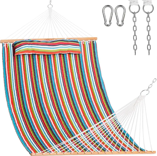 Miniatura 9 de Lazy Daze Hammocks - Hamaca doble de tela acolchada de 12 pies con barras de suspensión y almohada desmontable, capacidad de carga de 450 libras