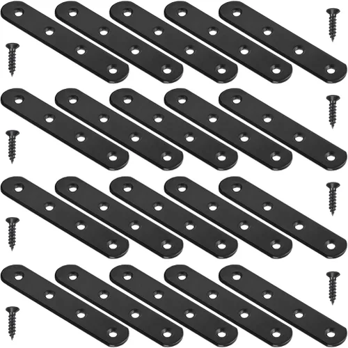 Paquete de 8 soportes rectos negros de acero inoxidable de 4 pulgadas, placas planas de reparación de alta resistencia, soportes de unión para