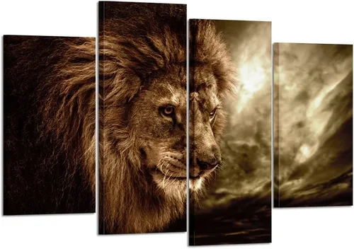 KREATIVE ARTS - Arte de pared de león enmarcado y listo para colgar, 4 paneles, imágenes contemporáneas grandes, impresiones abstractas de lienzo de