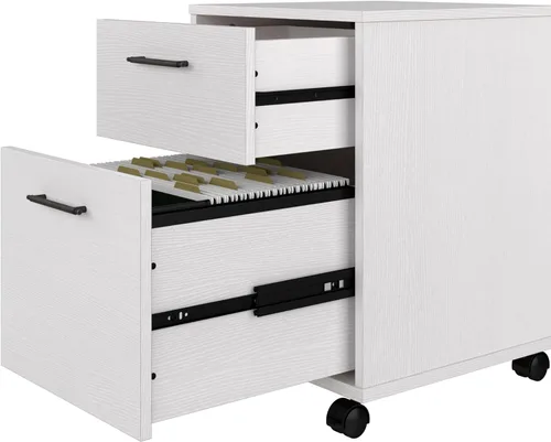 Miniatura 4 de Bush Furniture Key West - Archivador rodante, carrito de archivos para oficina en casa en roble blanco puro, archivador de 2 cajones con ruedas