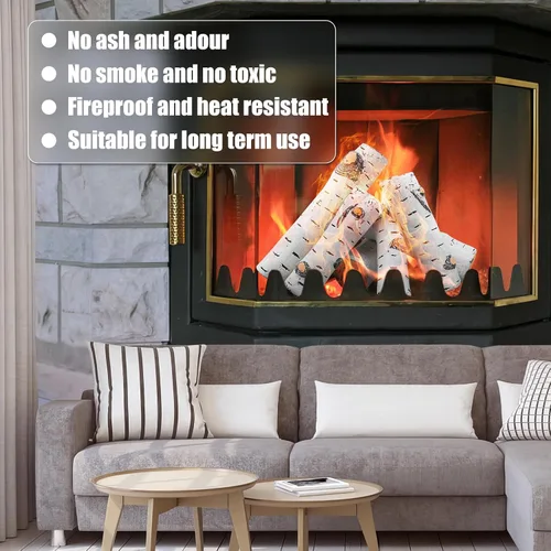 Miniatura 7 de Juego de troncos para chimenea de gas 2025, troncos de abedul blanco de cerámica para chimenea de gas, cuenco de fuego al aire libre, chimeneas