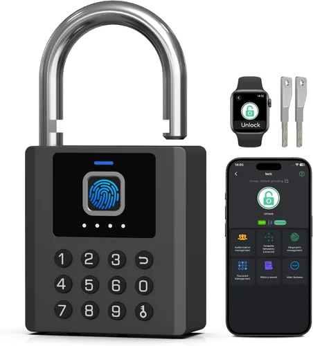 Candado inteligente de huellas dactilares con código, cerradura de combinación resistente con llave, control de aplicación Bluetooth, bloqueo de