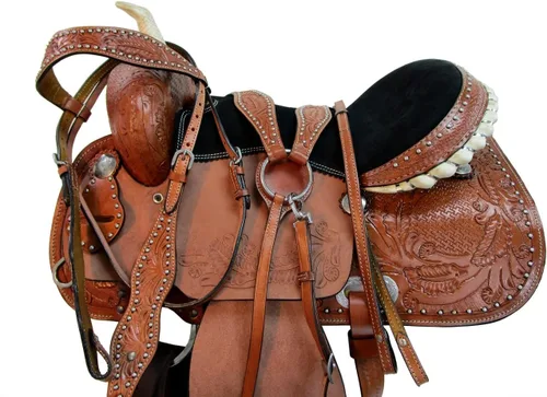 Miniatura 11 de Western Saddle Barril Racing Caballo Placer Trail Floral Herramientas Rodeo Cowboy Tack Set 15 16 17 18