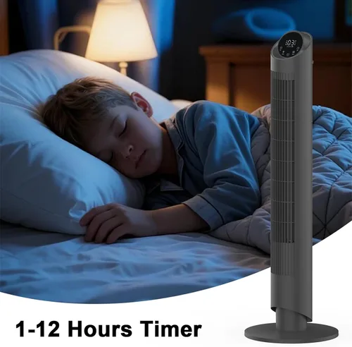 Miniatura 7 de hykolity Ventilador de torre para dormitorio, ventilador oscilante de 90°, ventilador de piso ultra silencioso de 28 dB con control remoto