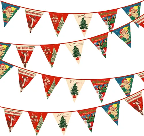 Miniatura 10 de Pancarta de copos de nieve azules y blancos de 32 pies, bandera triangular, banderines de tela para invierno, país de las maravillas, Navidad, Azul
