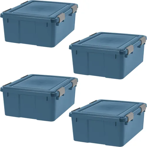 IRIS USA WeatherPro - Contenedores de almacenamiento ecológicos de 31 cuartos de galón con tapas, paquete de 4, caja de juntas de plástico sin BPA