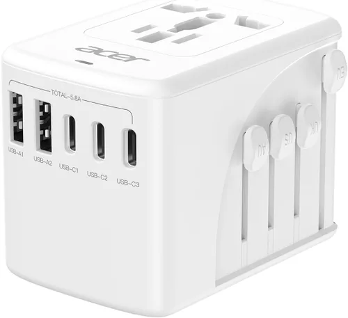 Miniatura 12 de Acer Adaptador de enchufe de viaje universal - Adaptador de corriente internacional con 5 puertos USB (3 USB C) 5.8A, cargador de salida mundial