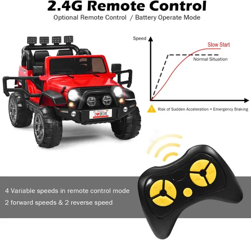 Miniatura 2 de Costzon Camión de 2 plazas, vehículo eléctrico de juguete con batería de 12 V con almacenamiento, control remoto, 3 velocidades, luces LED, MP3
