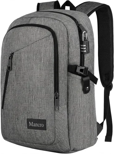 Miniatura 13 de Mancro Mochila para laptop de viaje de negocios, bolsa delgada antirrobo para laptop con puerto de carga USB para hombres y mujeres, bolsa