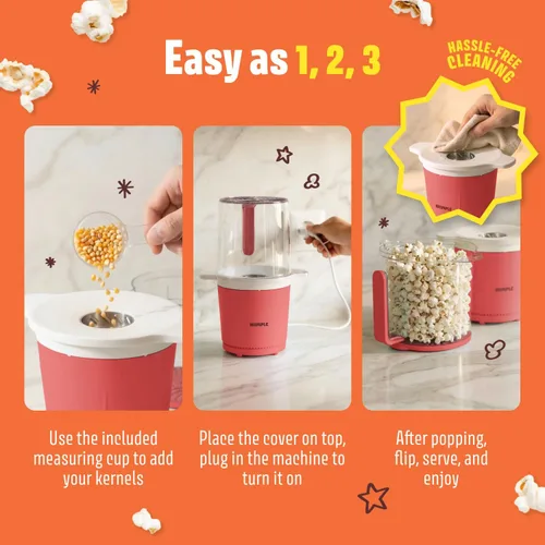 Miniatura 5 de Máquina de palomitas de maíz Air Popper - Máquina de palomitas de maíz Air Pop de 10 tazas con taza medidora, palomitas de maíz compactas sin aceite