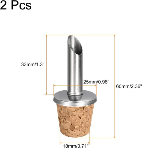 Miniatura 2 de uxcell Vertedores de botellas de acero inoxidable, 2 tapones para botellas de vino con diseño de corcho con boquilla de aceite de oliva, vertedores