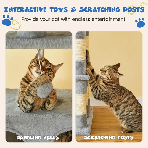 Miniatura 5 de MWPO Árbol grande para gatos de 74.8 pulgadas con postes rascadores cubiertos de sisal y condominio, torre alta para gatos, muebles de patio