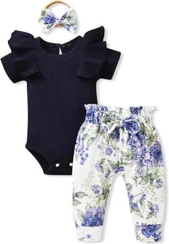Miniatura 84 de fioukiay Conjunto de ropa de verano para bebés y niñas recién nacidas prematuros, mameluco, pantalones, diadema, conjunto de ropa para el verano