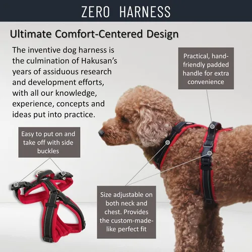 Miniatura 5 de Hakusan - Arnés para perro Zero tipo básico, seguro, sin asfixia/difícil de desconectar, gran ajuste, fácil de poner y quitar, ajustable, reflector